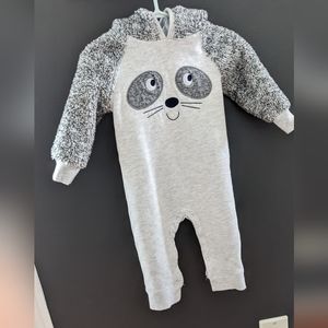 Grey racoon hooded one piece sweater/jacket